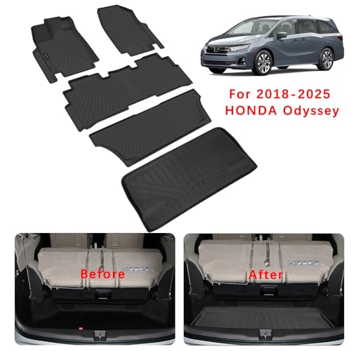 Floor Mats & Trunk Mats for Honda Odyssey 2018-2023 2024 2025, TPE All Weather Protection Car Floor Liners with Cargo Liners with Cargo Liners Accessories - size: 2018-25|For Odyssey|Full Set
