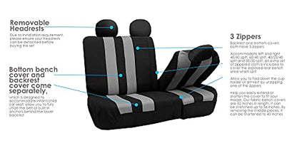 FH Group Three Row Striking Striped Full Set Car Seat Covers, Airbag Compatible & Split Ready – Universal Fit for Cars Trucks & SUVs Gray - color: Gray, size: 3 Row/7 Seater