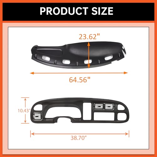ECOTRIC Bezel Cover Instrument W/Vent & Dashboard Overlay Cover Kit Compatible with 1998-2002 Dodge Ram 1500 2500 3500 Bezel & Dash Board Cover Replacement Black - size: Bezel Cover W/ Vents & Dashboard Cover