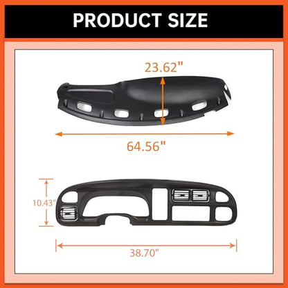 ECOTRIC Bezel Cover Instrument W/Vent & Dashboard Overlay Cover Kit Compatible with 1998-2002 Dodge Ram 1500 2500 3500 Bezel & Dash Board Cover Replacement Black - size: Bezel Cover W/ Vents & Dashboard Cover