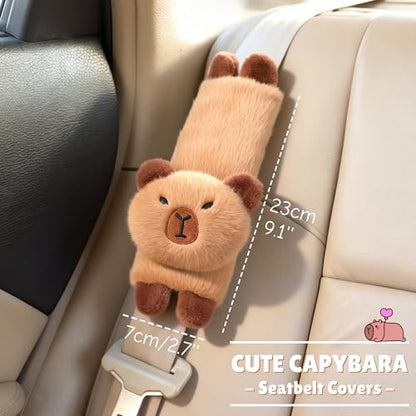2 PCS Seat Belt Cover Pad, Cute Kawaii Animal Capybara Seatbelt Covers for Kids, Soft Seatbelt Cushion, Car Seat Strap Pads (Brown)