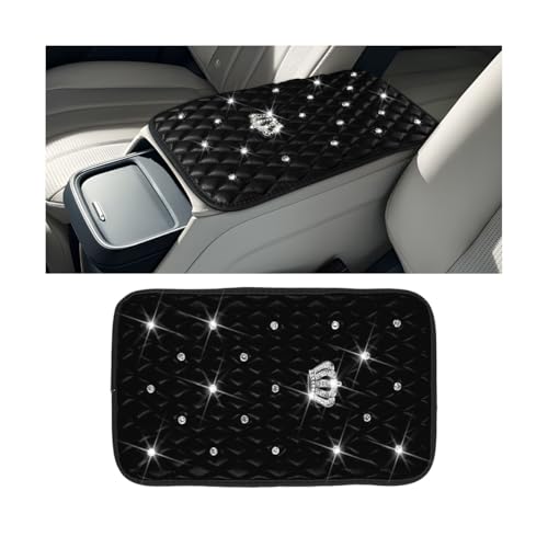 Mandark Bling Car Center Console Cover, Rhinestones Crown Vehicle Armrest Seat Box Mat Pad, Diamond Automotive Interior Arm Rest Cushion Protector Decor Accessories, Universal Fit(Black) - color: Black, size: Style B