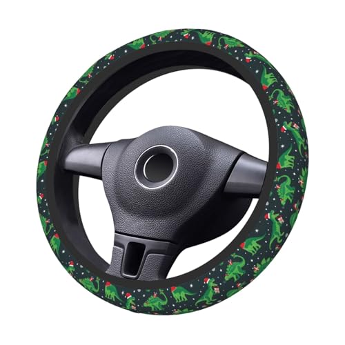 Dinosaur Dino Santa Funny Christmas Car Steering Wheel Cover,Non-Slip Elastic Neoprene-Sweat Car Accessories,Universal 15 Inch Fit Auto, Vans Trucks,Suvs, Truck - color: Dinosaurs