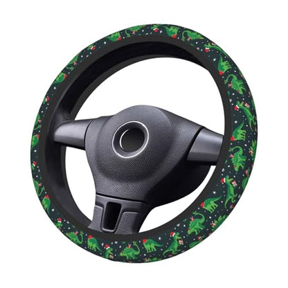 Dinosaur Dino Santa Funny Christmas Car Steering Wheel Cover,Non-Slip Elastic Neoprene-Sweat Car Accessories,Universal 15 Inch Fit Auto, Vans Trucks,Suvs, Truck - color: Dinosaurs