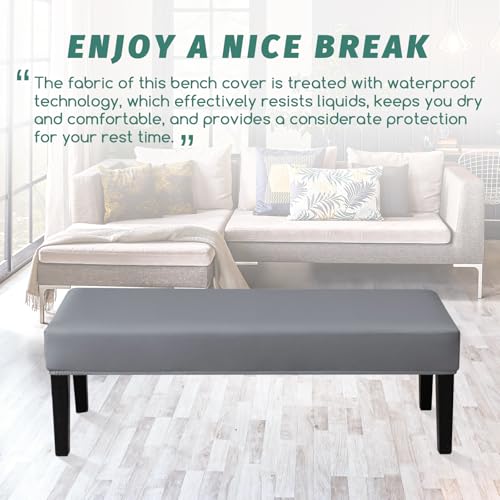 FUANGUI PU Waterproof Bench Cover, Stretch Dining Bench Cover for bedrooms, Living Rooms, Kitchens, Protector Chair Bench Piano Bench Seat Covers Stool Slipcover Removable, Washable - Grey - color: Pu Grey
