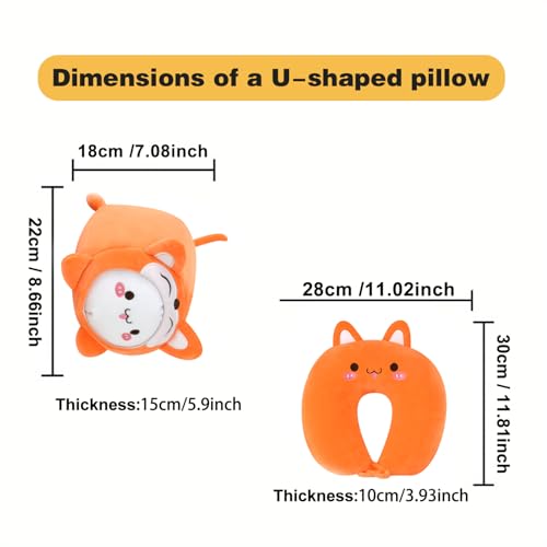 Kids Travel Pillow - 2-in-1 Deformable Kids Neck Pillow for Traveling, Soft U-Shaped Pillow with Adorable Animal Design, Comfy Sleep and Play, Ideal for Airplanes and Traveling (QQ Orange Fox) - size: QQ Orange Fox