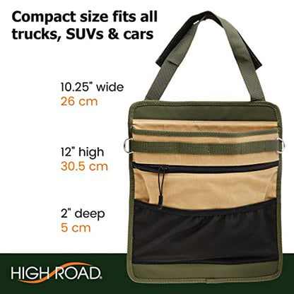 High Road Cotton Canvas Front Seat Organizer and Car Passenger Seat Organizer with Lined Open Bin and 4 Pockets - size: 5-pocket