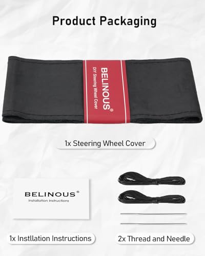 Belinous Suede Leather Steering Wheel Cover, DIY Stitch-On Steering Wheel Wrap with Needle & Thread, Non-Slip & Sweat-Absorbing, Universal Fit for 13.75-16 Inch (Size L4, Black) - size: L4