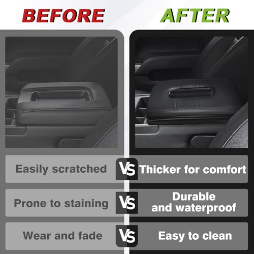 Muslogy Center Console Armrest Cover Fit for Chevy Silverado & GMC Sierra 1500 2500 3500HD 2014-2018 Accessories, Comfort Armrest Pad Console Lid Cushion Vegan Leather 1-Inch Thick(Split Bench Seat) - size: 1) 14-18 |Silverado & Sierra| Jump Seat, +Thick