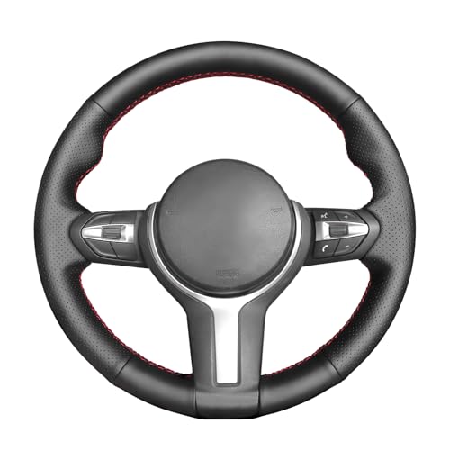 MEWANT Steering Wheel Cover for BMW F87 M2 F80 M3 F82 M4 M5 F12 F13 M6 F85 X2 X5 M F86 X6 M F33 F30 M Sport Microfiber Leather Hand Sewing Steering Wheel Wrap - color: no stripe + red thread