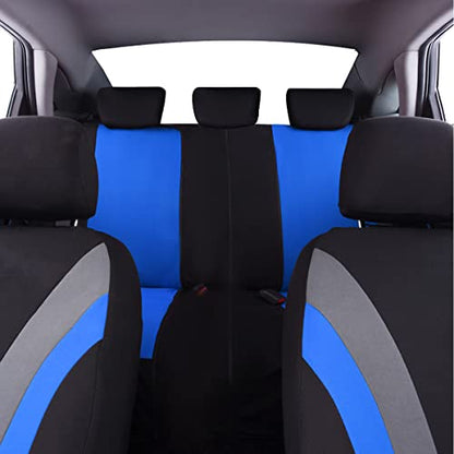 CAR PASS Line Rider Sporty Cloth 11PCS Universal Fit Car Seat Cover -100% Breathable with 5mm Composite Sponge Inside,Airbag Compatible,3zipper Bench(Full Set, Black and Blue) - color: Black and Blue, size: Full Set