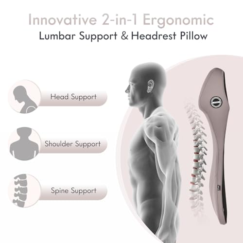 Lumbar Support Pillow and Car Neck Pillow Memory Foam Integrated Lumbar Support Cushion with Headrest Pillow Ergonomic Car Seat Back Support for Head Waist Support Sciatica Pain Relief, Gray - color: Gray, size: 2-in-1 Lumbar&headrest Pillow