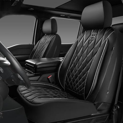 CAR PASS Piping Luxury Leather Two Front Car Seat Covers,Silver Glitter Waterproof Seat Cover Compatible with Front Seat Armrests,Universal Fit for Suvs,Vans,Trucks,Airbag Compatible(Black and Silver) - color: Black and Silver, size: Two Front