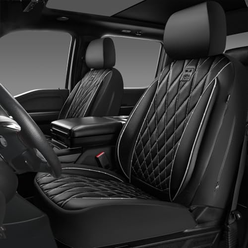 CAR PASS Piping Luxury Leather Two Front Car Seat Covers,Silver Glitter Waterproof Seat Cover Compatible with Front Seat Armrests,Universal Fit for Suvs,Vans,Trucks,Airbag Compatible(Black and Silver) - color: Black and Silver, size: Two Front