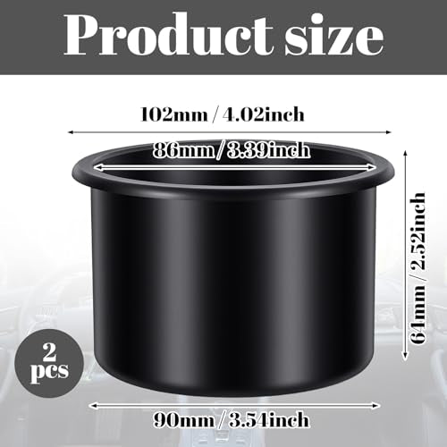 Cup Holder Insert, 2 Pack Cup Holder Inserts for Car,Universal Plastic Recessed Container Universal for Rv Boat Couch Golf Cart (Black)