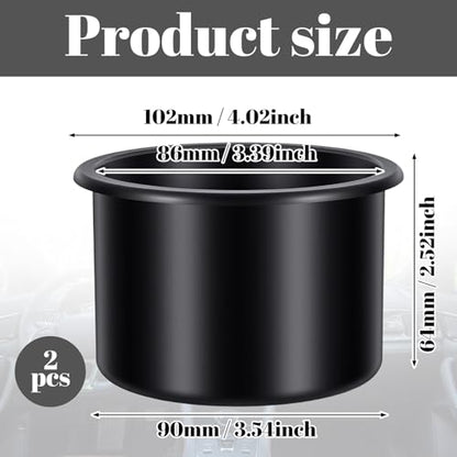 Cup Holder Insert, 2 Pack Cup Holder Inserts for Car,Universal Plastic Recessed Container Universal for Rv Boat Couch Golf Cart (Black)