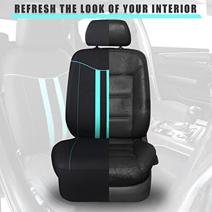 CAR-GRAND Polyester Universal Fit Seat Cover, Black-Mint, Set of 9 Including Headrest Covers, Airbag Compatible, for Cars, Trucks, SUV, Van, Sedan - color: Black-Mint