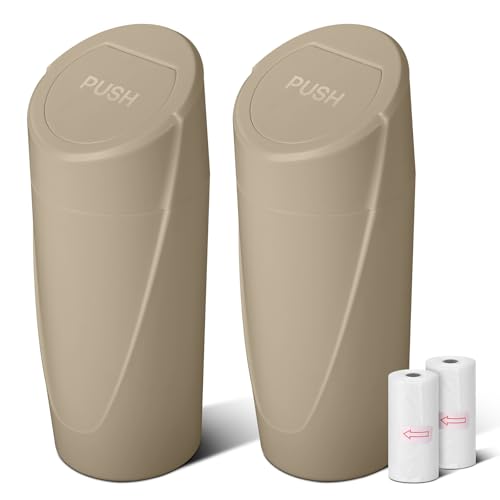 Car Trash Can Bin with Lid - 2 Packs Car Garbage Can Cup Holder - Beige Mini Leakproof Vehicle Garbage Bin with 40pcs Trash Bags-Automobile Organizers and Storage for Front Back Seat Accessories - color: Beige,Beige