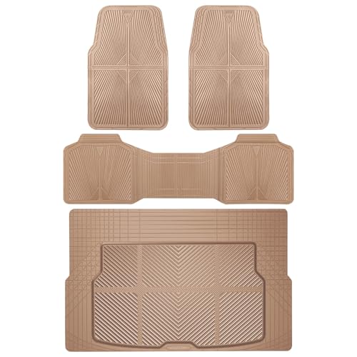 CAR PASS Beige Rubber Floor Mats&Cargo Liner,Waterproof Truck Mats Heavy Duty,All Weather Trim-to-Fit Automotive Mat for Car Truck SUV,Anti-Slip Easy Clean Durable,Full Set 5-Piece,3D Emboss All Beige - color: Beige Cargo Liner
