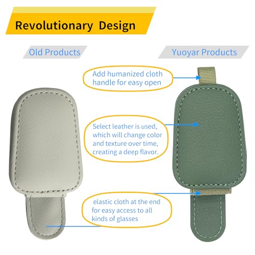 Yuoyar Sunglass Holder for Car, Magnetic Leather Sunglasses Holder and Ticket Card Clip, Car Visor Accessories, 2 Packs (Green) - color: Green