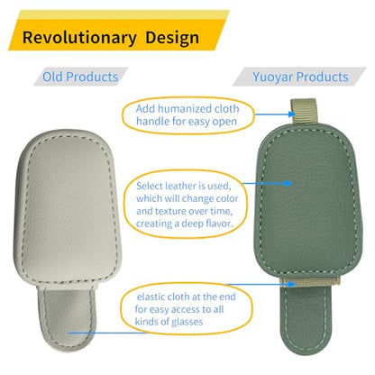 Yuoyar Sunglass Holder for Car, Magnetic Leather Sunglasses Holder and Ticket Card Clip, Car Visor Accessories, 2 Packs (Green) - color: Green
