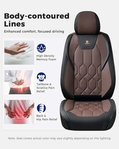 Huidasource Seat Covers Full Set, Universal Fit for Most Cars SUVs Trucks, Full Coverage Leather Seat Cover, Airbag, Cupholder Compatible, Seat Function Retain, Easy Install with Velcro, Black&Coffee - color: FS: Black&Coffee, size: Full Set
