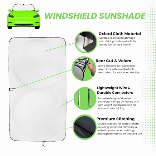 Windshield Sun Shade Compatible for Tesla Model 3/Y | Certified 99.87% UVB & 99.02% UVA Car Sun Shade. Award Winning Sunshade - Patented Technology | Car Shades by Kinder Fluff - size: Model 3/Y