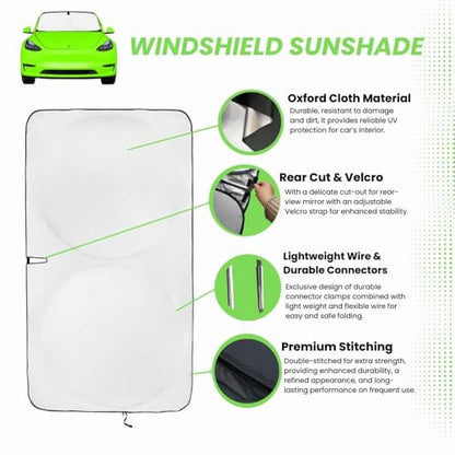 Windshield Sun Shade Compatible for Tesla Model 3/Y | Certified 99.87% UVB & 99.02% UVA Car Sun Shade. Award Winning Sunshade - Patented Technology | Car Shades by Kinder Fluff - size: Model 3/Y