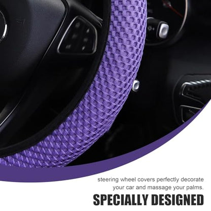 Steering Wheel Cover, Ice Silk & Microfiber 3D Massage Mesh Car Steering Wheel Cover, Breathable Anti-Slip Easy Grip Wheel Protector 14.5"-15", Universal for Most Cars (Purple) - color: Purple