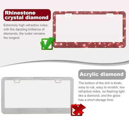 QUANQIUFEI 2 Pack Bling License Plate Frames for Women, Sparkly Rhinestone Diamond Car Accessories with Glitter Crystal Caps (Burgundy) - color: Burgundy