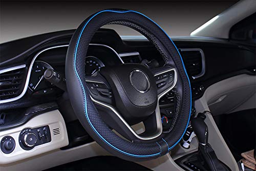 Mayco Bell Small Size Steering Wheel Cover Anti-Slip,Safety,Soft,Breathable,Durable,Full Surround,Comfortable Grip Microfiber Leather (14-14.25 inch,Black Blue) - color: Black Blue, size: 14''-14.25''