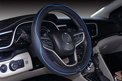 Mayco Bell Large Size Steering Wheel Cover Anti-Slip,Safety,Soft,Breathable,Durable,Full Surround,Comfortable Grip Microfiber Leather (15.5-16 inch, Black Blue) - color: Black Blue, size: 15.25''-16''