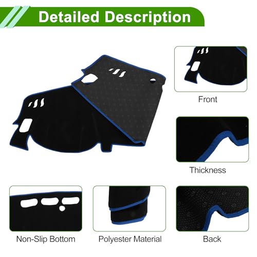Dash Cover for Nissan Altima 2019-2025 No Hud Dashboard Cover Car Interior Anti-Slip/Anti Dust Polyester Black with Blue Edge 1 Pcs - color: Black with Blue Edge
