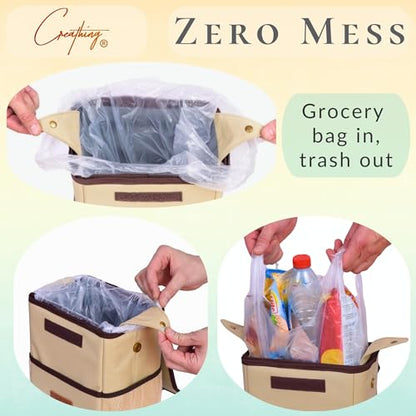 Car Trash Can [Touring Edition] - Removable Liner - 100% Leakproof, Odor Control Lid, Hanging Garbage Bin for SUV, Truck, Car (2 Gal, Beige)