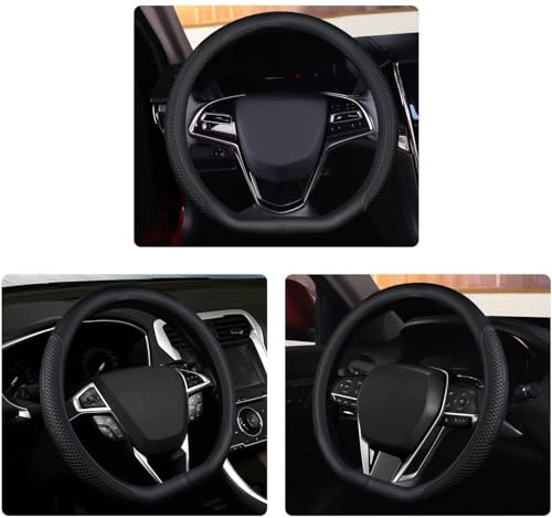 D Shape Steering Wheel Cover,Universal 14.5-15 Inch Car Black Leather Steering Wheel Wrap with Better Sport Grip for Men Women,Fit D Shaped Flat Bottom Steering Wheel - color: D Shape Black Leather