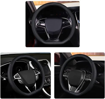 D Shape Steering Wheel Cover,Universal 14.5-15 Inch Car Black Leather Steering Wheel Wrap with Better Sport Grip for Men Women,Fit D Shaped Flat Bottom Steering Wheel - color: D Shape Black Leather