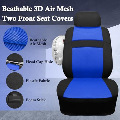 CAR PASS Car Seat Covers Front Seats Only, 3D Air Mesh Car Seat Cover with 5mm Composite Sponge Inside,Airbag Compatible Universal Fit SUV,Vans,sedans, Trucks, Automotive Interior Covers(Black Blue - color: Black Blue, size: Two Front