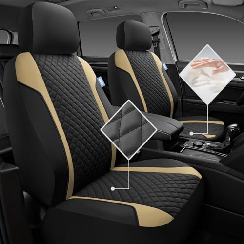 Skechers Seat Covers Contour Foam Cozy Fit,Leather Car Seat Covers, Car Seat Covers Front Seats Airbag Compatible, Universal Automotive Comfort for Most Cars, Vans, Trucks, SUV,Beige - color: Black and Beige