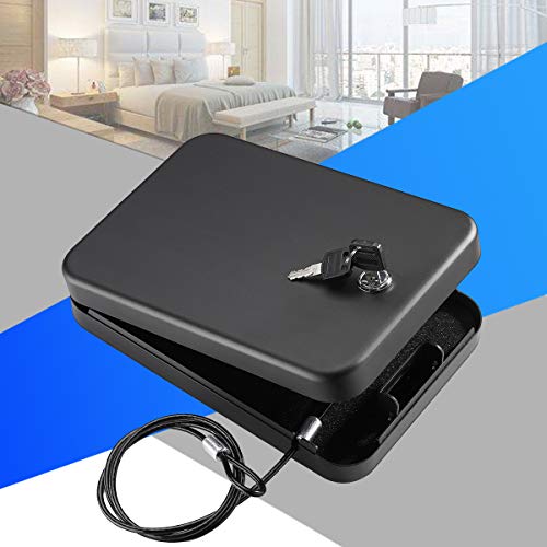 Younion Pistol Safe, Portable Travel Gun Safe,Handgun Lock Box, Gun Safes for Cars, Black - color: Key lock