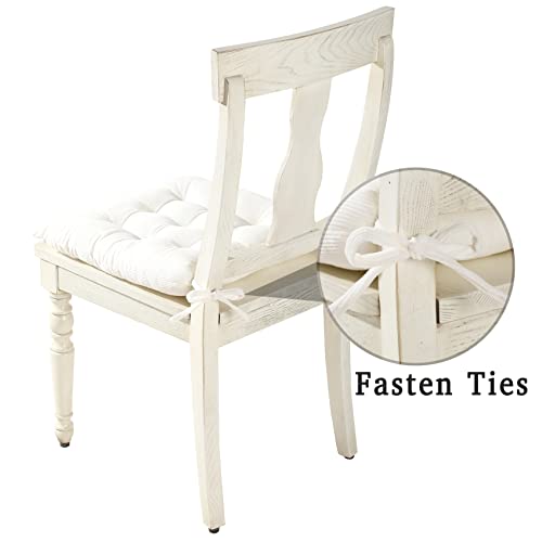 Corduroy Chair Cushion with Ties Ultra Soft Warm Floor Cushion for Kids Reading Nook Comfortable Square Seat Cushion for Adult 15.7”x15.7”, White