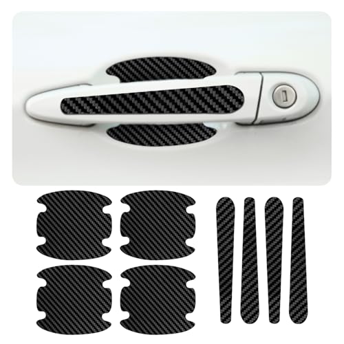 8PCS Carbon Fiber Car Door Handle Scratch Protectors, Universal Paint Guard Sticker for Door Handle Bowl, Fits Most Cars, Trucks, SUVs (Black)