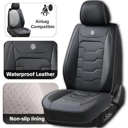 Black Car Seat Covers Complete Set, Universal Car Seat Covers for Cars, Premium Waterproof Leather, Protect & Upgrade Car Interiors, Airbag Compatible, Easy to Install & Clean Up - color: black