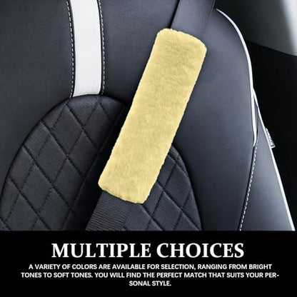 2PCS Car Seat Belt Cover Pads, Fluffy Car Seatbelt Covers, Soft & Comfortable Plush Seat Belt Cushion Protects Shoulder, Auto Safety Belt Strap Cover to Protect Your Neck (Beige) - color: Beige