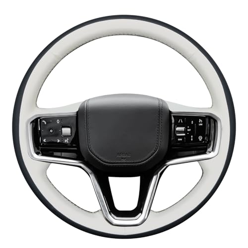 MEWANT DIY Stitched 3D Style Steering Wheel Cover Wrap for Land Rover Range Rover Sport III(L461) 2023-2025/Discovery Sport/Range Rover Evoque II/Range Rover Velar 2021-2025 - color: 5：3D Style(Beige&Black PU Leather)