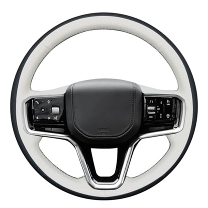 MEWANT DIY Stitched 3D Style Steering Wheel Cover Wrap for Land Rover Range Rover Sport III(L461) 2023-2025/Discovery Sport/Range Rover Evoque II/Range Rover Velar 2021-2025 - color: 5：3D Style(Beige&Black PU Leather)