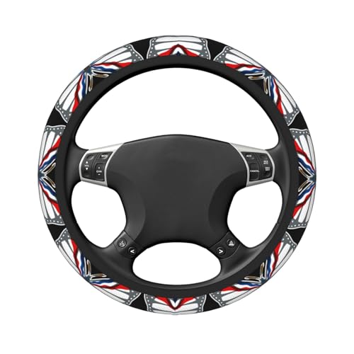 Butterfly Assyrian Flag Breathable Neoprene Steering Wheel Cover - Anti-Slip Floral Design Universal Fit for Cars/Trucks/Suvs (14.5"-15" Inch) - color: Butterfly Assyrian Flag