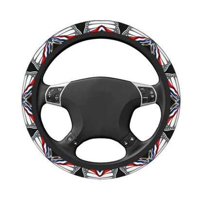 Butterfly Assyrian Flag Breathable Neoprene Steering Wheel Cover - Anti-Slip Floral Design Universal Fit for Cars/Trucks/Suvs (14.5"-15" Inch) - color: Butterfly Assyrian Flag