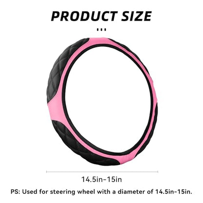 15 Inch Car Leather Steering Wheel Cover, Automotive Accessories Elastic Breathable Anti-Slip Soft Wheel Protector Fits Men and Women, Suitable for SUVs, Trucks, Vehicles and RVs (Pink) - color: Pink