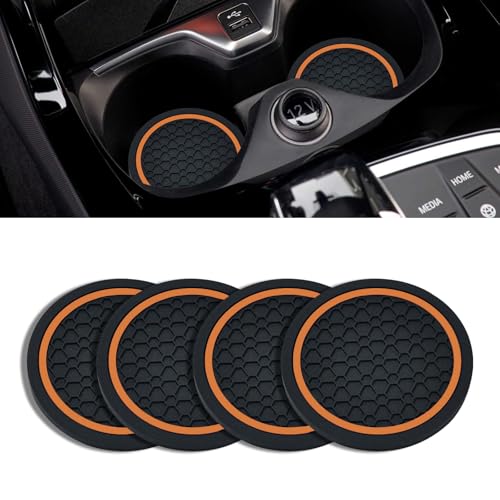 4PCS Car Cup Holder Coasters, 2.75 Inch Non-Slip Insert Cup Holder Pad, Dustproof Automotive Interior Accessories Mat, Universal for Trucks, Vehicles, RVs and More (Black/Orange) - color: Black/Orange
