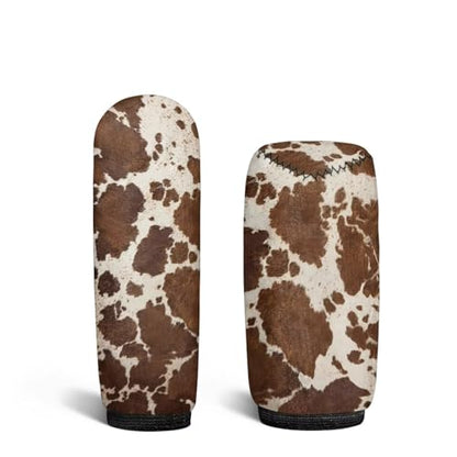 Brown Cow Print Car Gear Shift Knob Cover Set of 2, Non-Slip Handbrake Cover and Elastic Gear Shift Knob Cover Protector for Car SUV Protector - color: Brown Cow Print